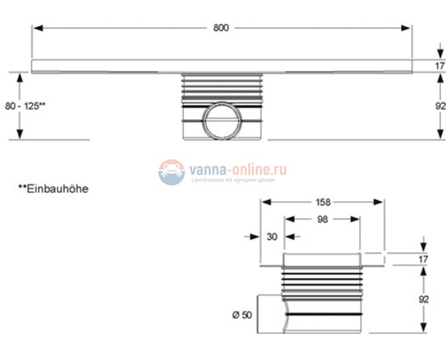Дренажный канал MEPA 150303, 800 мм, в комплекте ножки, сифон 0,81л/с Дренажный канал MEPA 150303, 800 мм, в комплекте ножки, сифон 0,81л/с