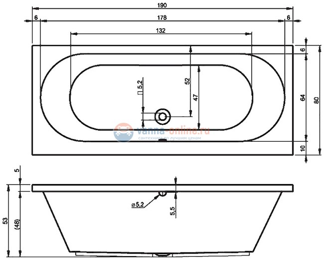 Ванна акриловая Riho Carolina 190x80 см