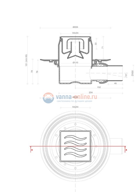 Трап водосток Pestan Confluo Standard Dry 1 100*100 нержавеющая сталь без рамки 13000015