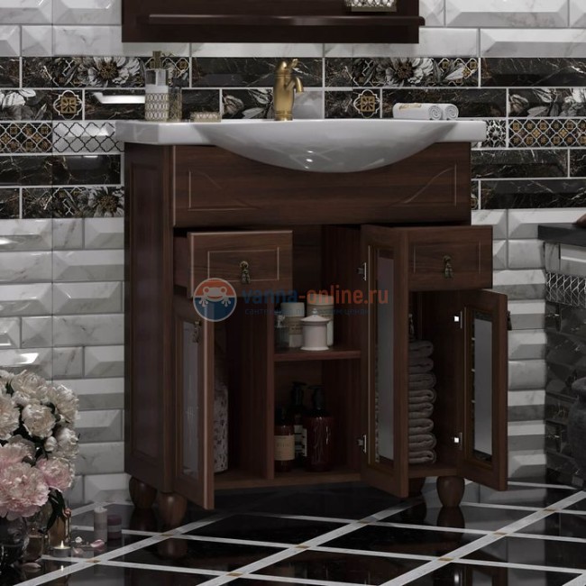 Тумба с художественным стеклом под раковину Opadiris Тибет 75 орех антикварный 00-00003883 75.5x89 Тумба с художественным стеклом под раковину Opadiris Тибет 75 орех антикварный 00-00003883 75.5x89