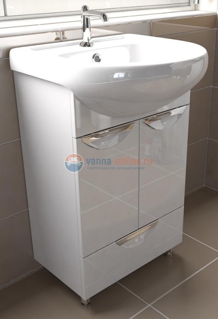Тумба с раковиной Emmy Милли 55 , напольная, с нижним выдвижным ящиком, раковина Уют 55