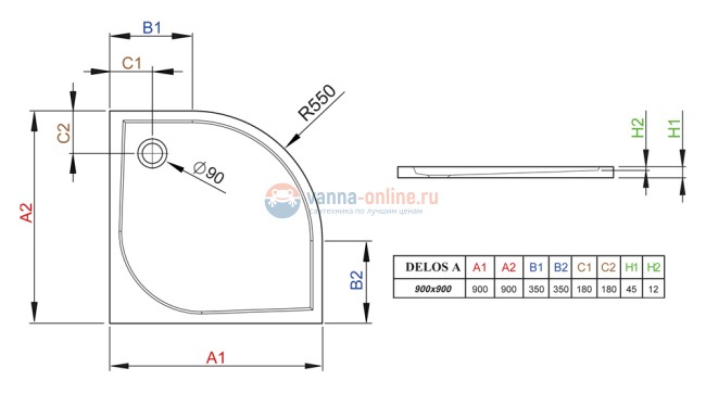 Поддон для душа Radaway Delos A900 Поддон для душа Radaway Delos A900