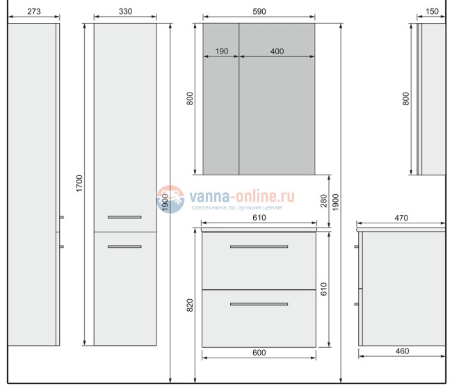 Зеркальный шкаф Raval Quadro/Fest Qua.03.60/W, 60 см