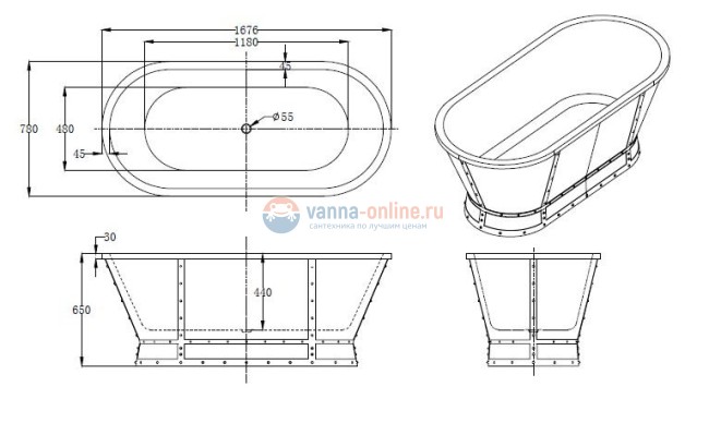 Ванна акриловая BelBagno BB35 168 x 78 x 65 см, цвет белый (bianco)