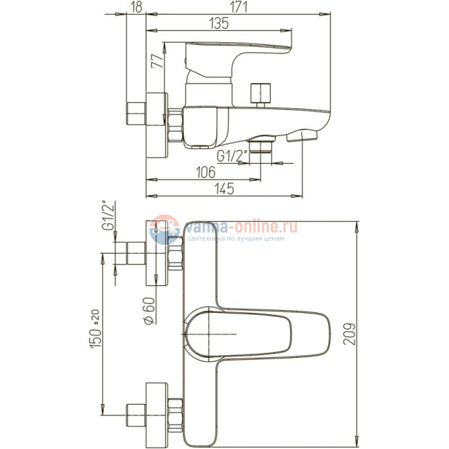 Смеситель для ванны Paini Parallel без аксессура Смеситель для ванны Paini Parallel без аксессура
