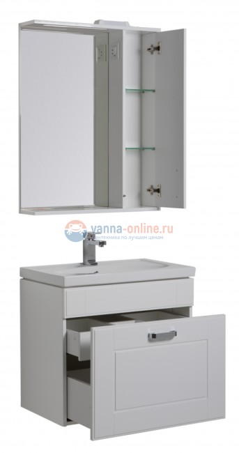 Зеркало Aquanet Рондо 70 со шкафчиком, белый антик, 00196771, правый