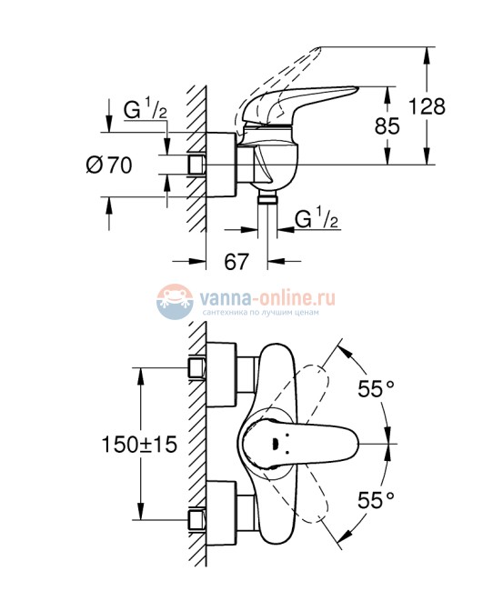 Смеситель Grohe Eurostyle New 23722003 для душа с подключением шланга Смеситель Grohe Eurostyle New 23722003 для душа с подключением шланга