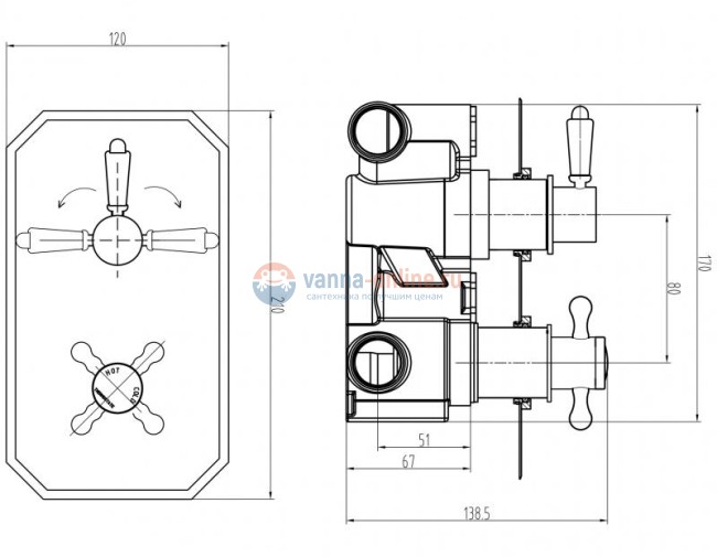 Смеситель для душа Cezares Bohemia BOHEMIA-S-VDIM-T-01-Bi, термостатический, хром