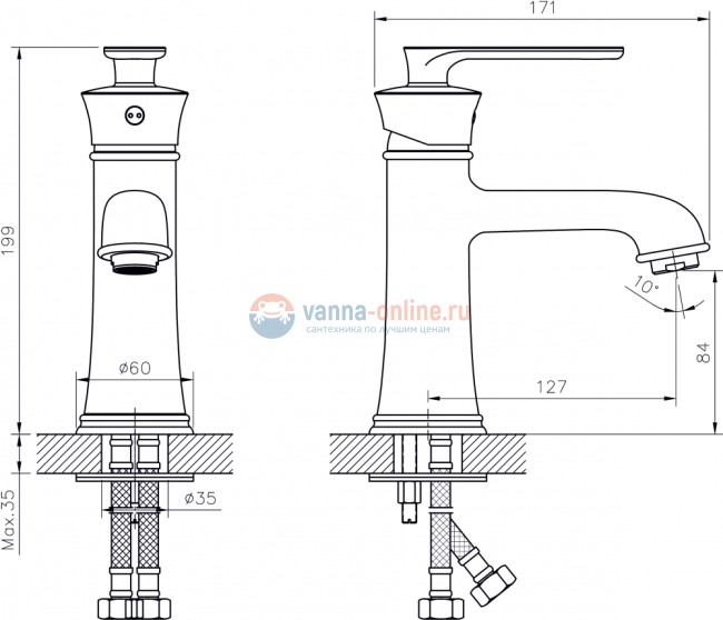 Смеситель для раковины Rush Flores FLG0835-1, золото Смеситель для раковины Rush Flores FLG0835-1, золото