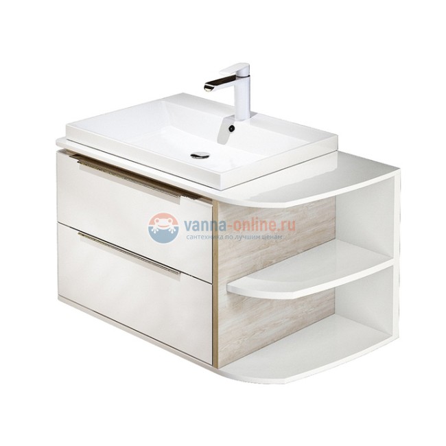 Тумба с раковиной Iddis Calipso CAL80WRi95K 80 см подвесная, полки справа, белый/светлое дерево