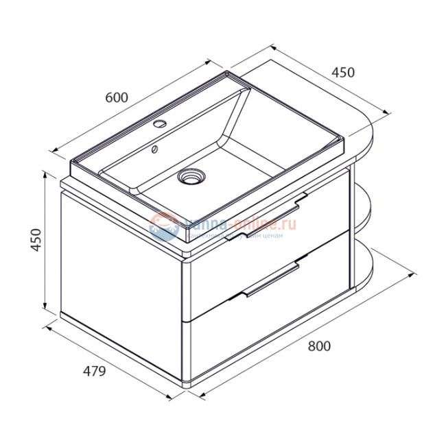 Тумба с раковиной Iddis Calipso CAL80WRi95K 80 см подвесная, полки справа, белый/светлое дерево