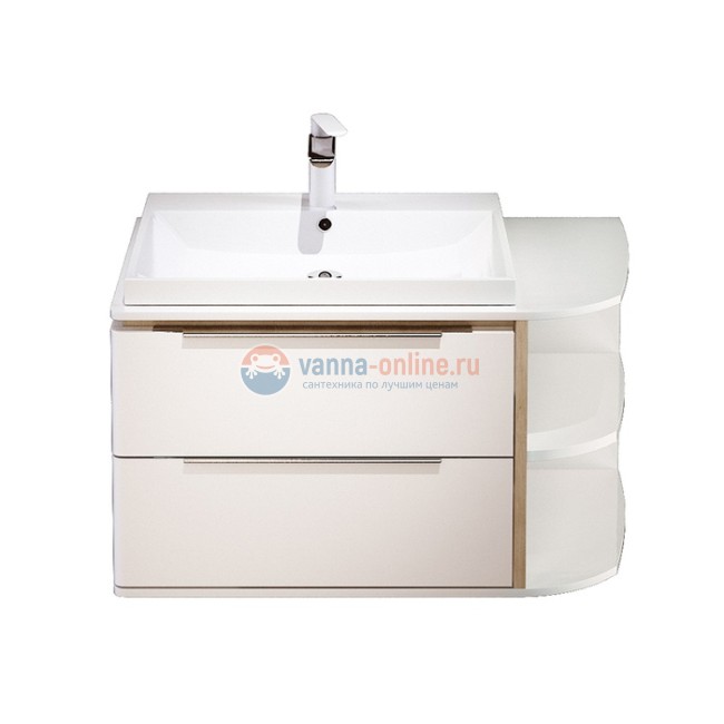 Тумба с раковиной Iddis Calipso CAL80WRi95K 80 см подвесная, полки справа, белый/светлое дерево