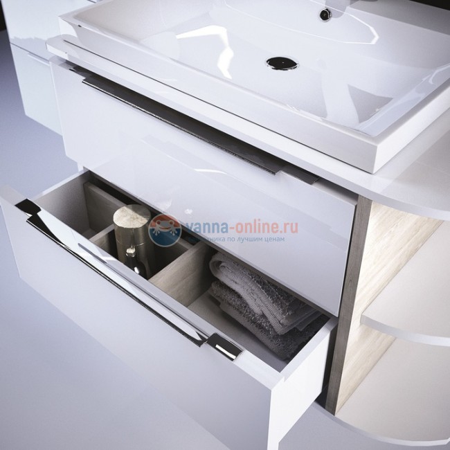 Тумба с раковиной Iddis Calipso CAL80WRi95K 80 см подвесная, полки справа, белый/светлое дерево