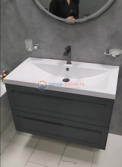 Тумба с раковиной Art&Max AM-Platino-900-2C-SO-GM, 90 x 49 x 55 см подвесная, серый матовый