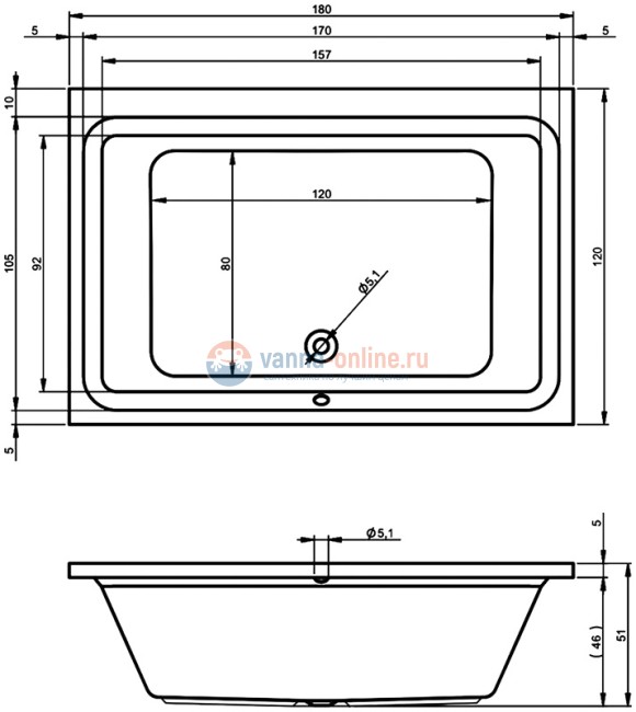 Ванна акриловая Riho Castello 180x120 см