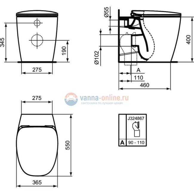 Напольный пристенный унитаз-соло Ideal Standard DEA AquaBlade® T349101 Напольный пристенный унитаз-соло Ideal Standard DEA AquaBlade® T349101