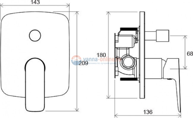 Смеситель для ванны и душа Ravak Classic-CL 065.00 X070088, для R-box, хром Смеситель для ванны и душа Ravak Classic-CL 065.00 X070088, для R-box, хром