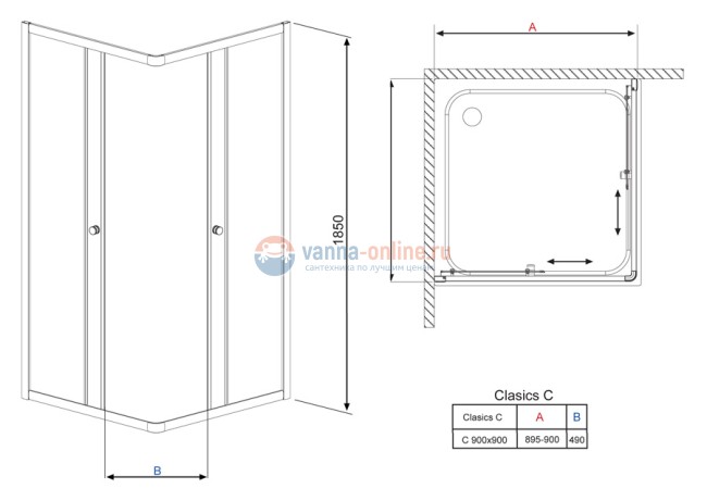 Душевой уголок Radaway Classic C, 90 х 90 х 185 см, прозрачное стекло Душевой уголок Radaway Classic C, 90 х 90 х 185 см, прозрачное стекло