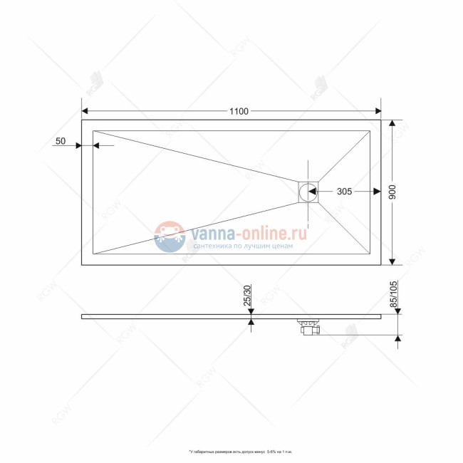 Душевой поддон RGW ST-119G 16152911-02 90 x 110 см, прямоугольный, цвет серый, из искусственного камня Душевой поддон RGW ST-119G 16152911-02 90 x 110 см, прямоугольный, цвет серый, из искусственного камня