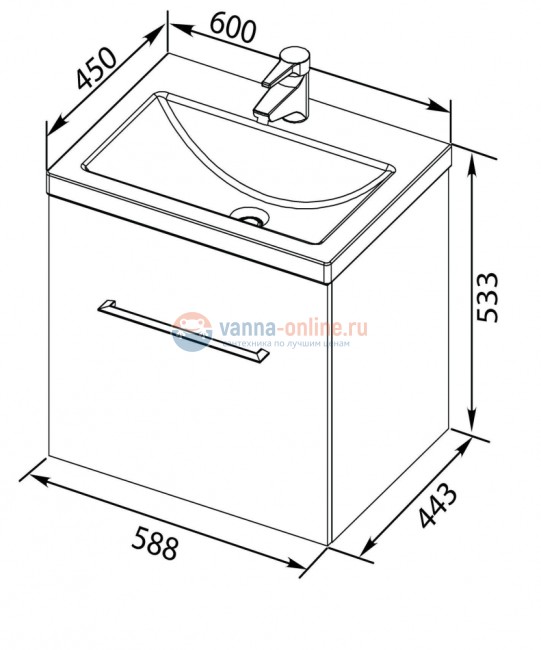 Тумба с раковиной Aquanet Порто 60 белый, 00195730