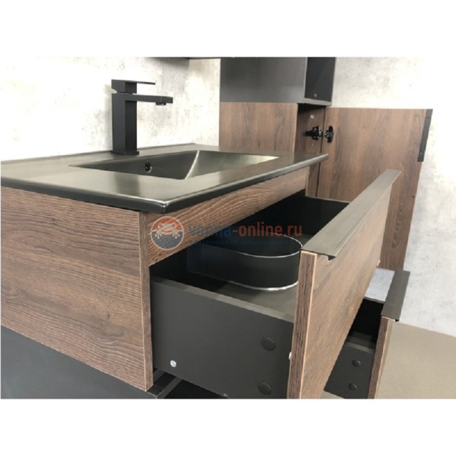 Тумба Comforty Франкфурт-90, дуб шоколадно-коричневый с белой раковиной Comforty 90e