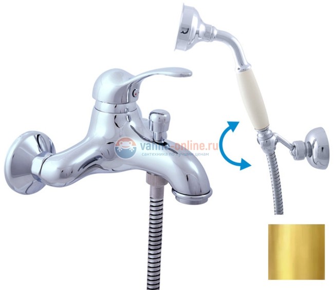 Смеситель для ванны и душа Rav-Slezak Labe L054.5/2Z, с душевым гарнитуром, золото