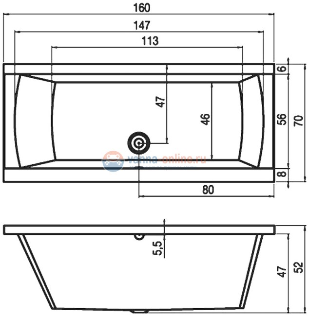 Ванна акриловая Riho Julia 160x70 см