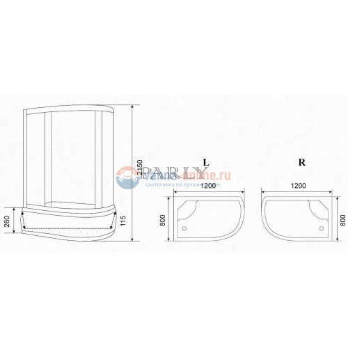 Душевая кабина Parly BM120L/R, 120 x 80 см