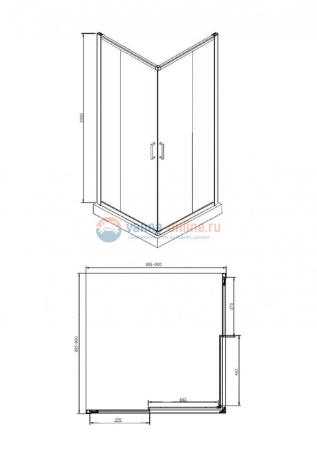 Душевой уголок Bravat Drop BS090.2200A, 90 x 90 x 200 см, двери раздвижные, стекло прозрачное, хром