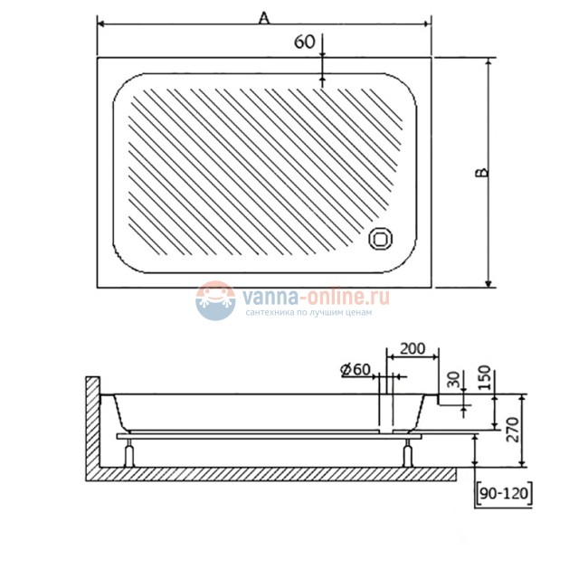 Душевой поддон RGW B/CL-S-A 16180292-51-A 120 x 90 см акриловый, прямоугольный, цвет белый