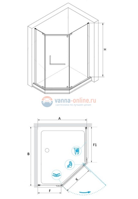 Душевой уголок RGW PA-91, 01089189-21, 80 х 90 x 195 см трапеция, дверь распашная, стекло матовое, хром Душевой уголок RGW PA-91, 01089189-21, 80 х 90 x 195 см трапеция, дверь распашная, стекло матовое, хром