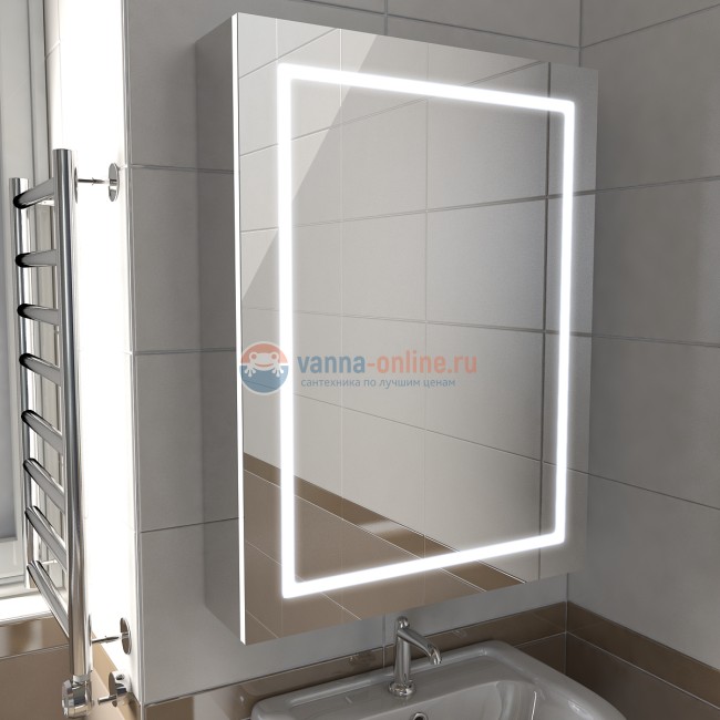 Зеркальный шкаф Emmy Родос 60 см, rod60mir1, с подсветкой, 1 дверь, белый