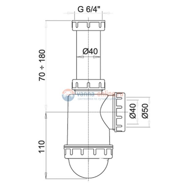 Сифон для мойки AlcaPlast A443 с накидной гайкой 6/4 Сифон для мойки AlcaPlast A443 с накидной гайкой 6/4