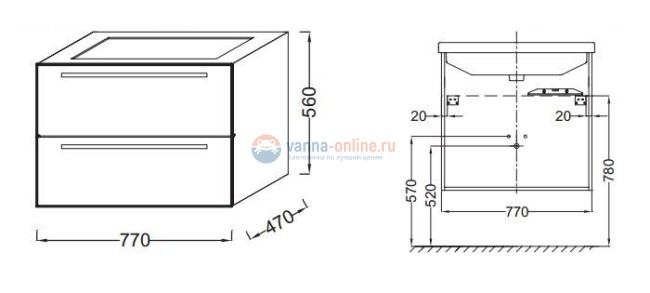 Тумба под раковину Jacob Delafon Struktura 80 EB1277-E16, ореховое дерево, 2 ящика, 77x47x56 см