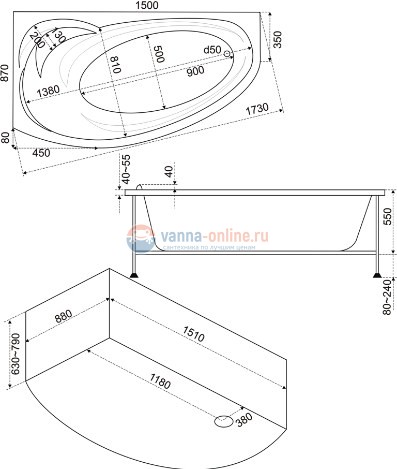 Ванна акриловая Bas Фэнтази (Fantasy) L/R 150 х 95 см