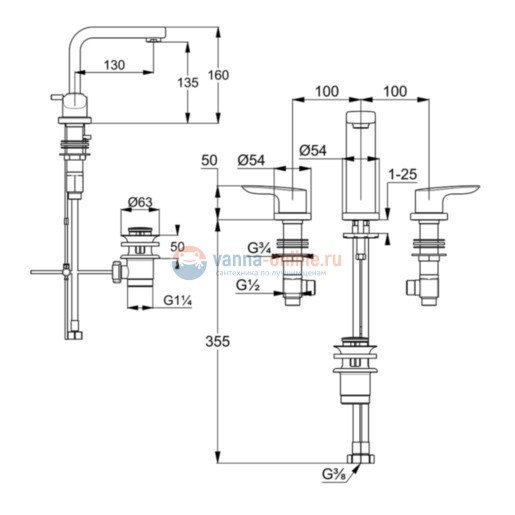 Смеситель Kludi Pure&Solid 343940575 для раковины на 3 отверстия