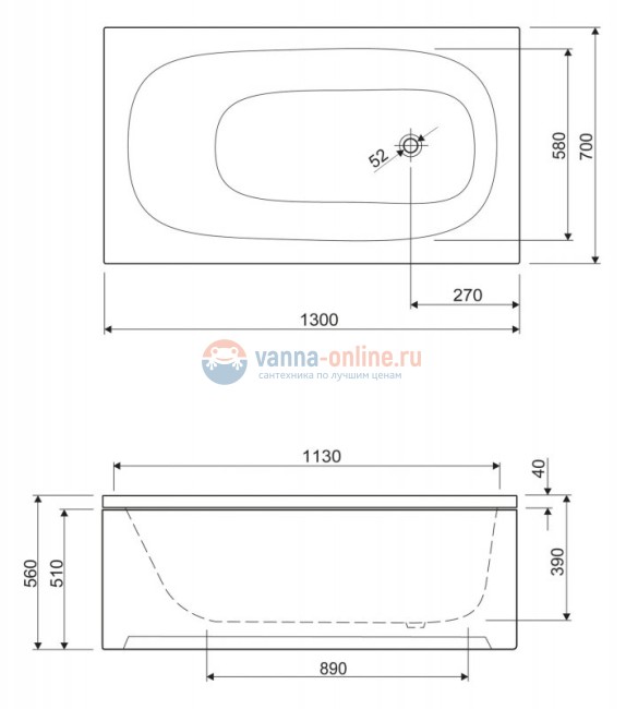 Ванна акриловая Cezares ECO-130-70-40 130 х 70 см