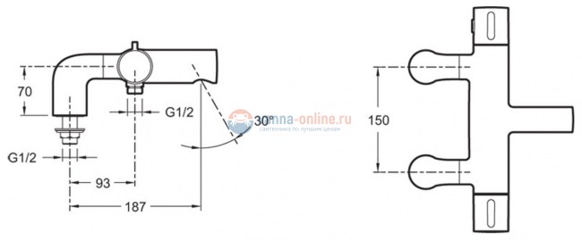 Смеситель Jacob Delafon Cuff E78521-CP для ванны и душа, термостатический Смеситель Jacob Delafon Cuff E78521-CP для ванны и душа, термостатический