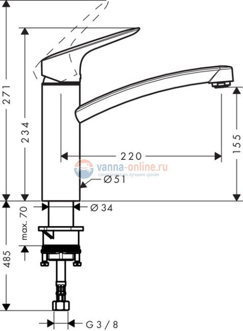 Смеситель Hansgrohe Logis 71839000 для кухонной мойки 160, CoolStart, EcoSmart