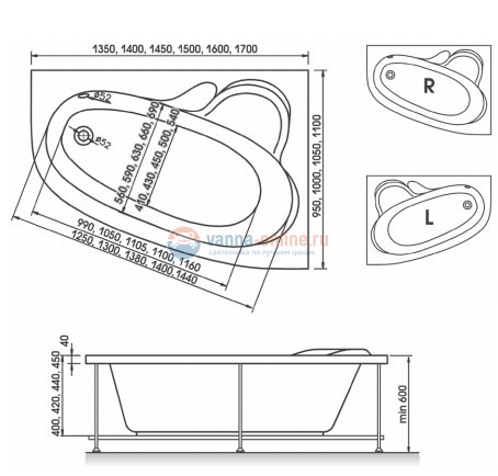 Ванна акриловая Relisan Ariadna R 160*105 см, правая Ванна акриловая Relisan Ariadna R 160*105 см, правая