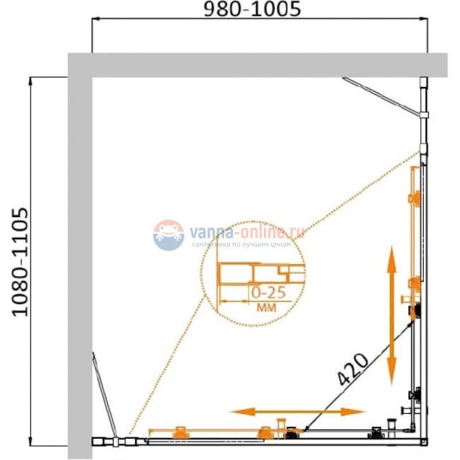 Душевой уголок Cezares Molveno-AH-22-110/100-P-Cr, 110 x 100 x 190 см, стекло текстурное Punto, хром