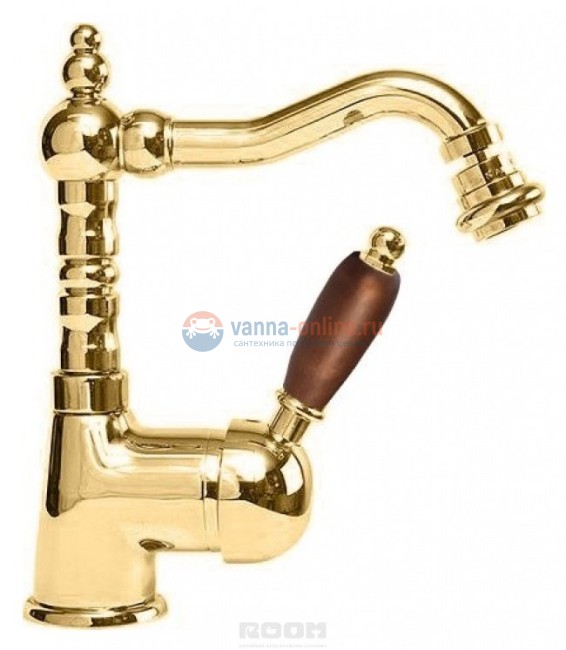 Смеситель Cezares ELITE-LSM2-03-Nc для раковины, золото, ручка орех