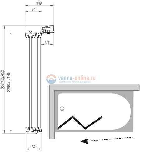 Шторка на ванну Ravak Supernova VS3 115 795S010041, белый/рейн