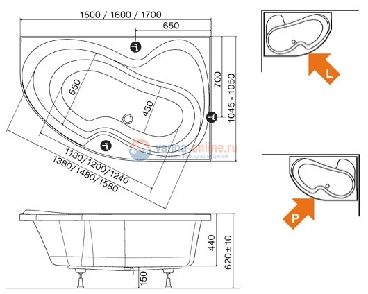 Ванна Ravak Rosa I, 150 х 105 левая/правая