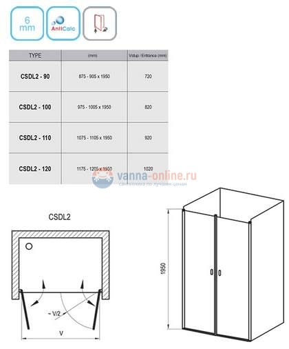 Душевая дверь в нишу Ravak CSDL2-90 0QV7CC0LZ1, блестящий/транспарент Душевая дверь в нишу Ravak CSDL2-90 0QV7CC0LZ1, блестящий/транспарент