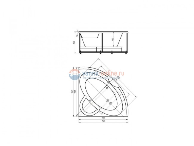 Ванна акриловая Акватек Поларис-2 155*155 см