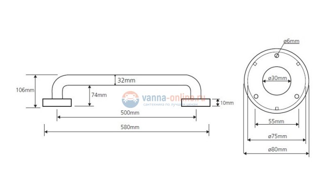 Поручень Bemeta Help 301100504 50 см прямой, белый матовый Поручень Bemeta Help 301100504 50 см прямой, белый матовый