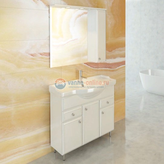 Зеркальный шкаф Comforty Сочи 85 белый глянец, правый Зеркальный шкаф Comforty Сочи 85 белый глянец, правый