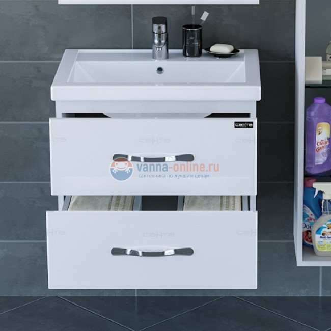 Тумба под раковину СаНта Виктория 60 NEW 700123N подвесная, цвет белый Тумба под раковину СаНта Виктория 60 NEW 700123N подвесная, цвет белый