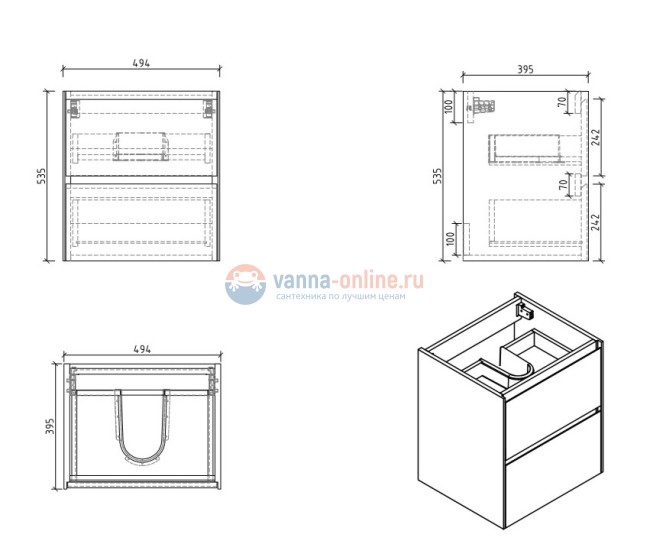 Тумба под раковину BelBagno Pietra Mini PIETRA MINI-500-2C-SO-PT 50 см, коричневый (Stone)